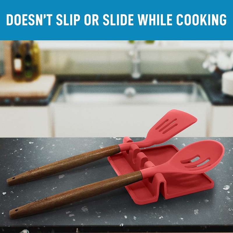 CART IN MART Red Silicone Spoon Rest & Spoon Holder for Stove CounterCTop