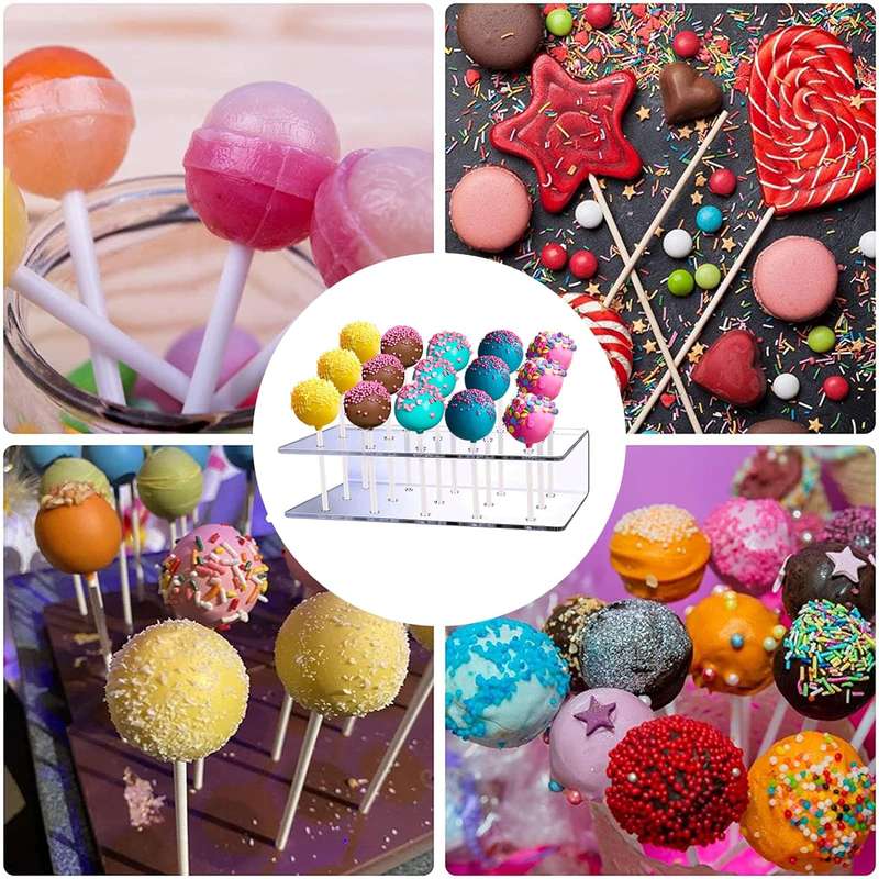 2 Pack Clear Acrylic Cake Pop Display Stand With Lollipop Sticks,Wrapper