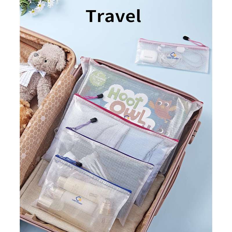 18 Pack Waterproof Zipper File Bags 8 Sizes 9 Color Multipurpose Mesh Pouch