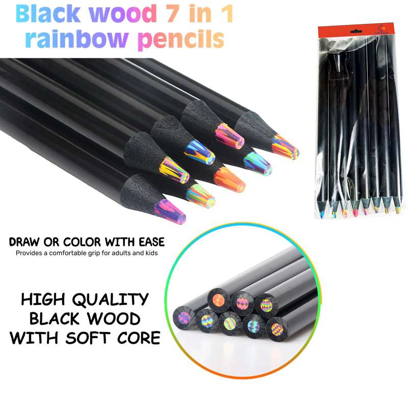 8 Piece Rainbow Colouring Pencils Jumbo Multi Colored Pencils & Sharpner