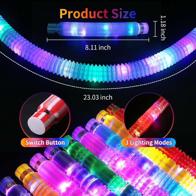 12 Pack Glow In Dark Sticks Pop Tubes Fidget Toys Neon Party Favor Supplies