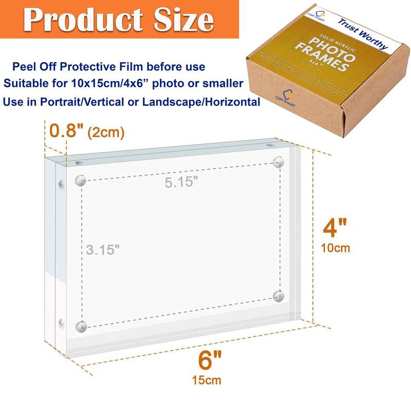 2 Pack Magnetic Clear Acrylic Picture Frames 4x6" Dual Side Photo Frame