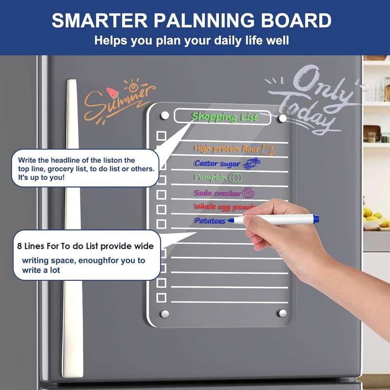 Clear Acrylic Magnetic Dry Erase Board Calendar & List Planner For Fridge