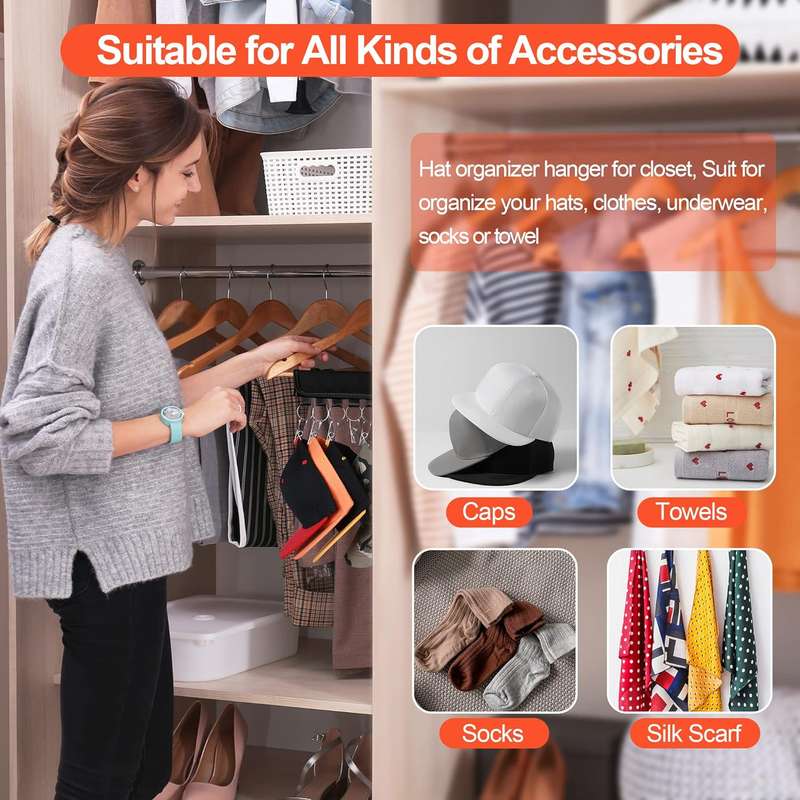 Hat Holders For Hanger Baseball Caps Rack Closet Organiser 10 Clips - 2 Pack