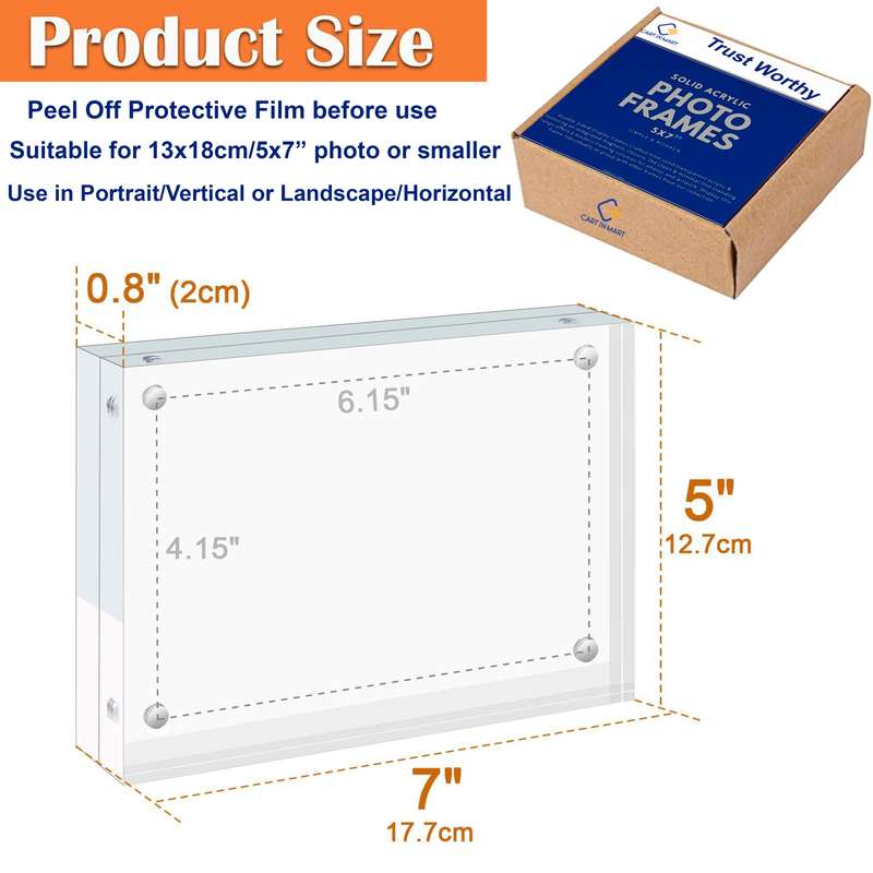 5 Pack Magnetic Acrylic Clear Picture Frames 5x7" Dual Side Photo Frame