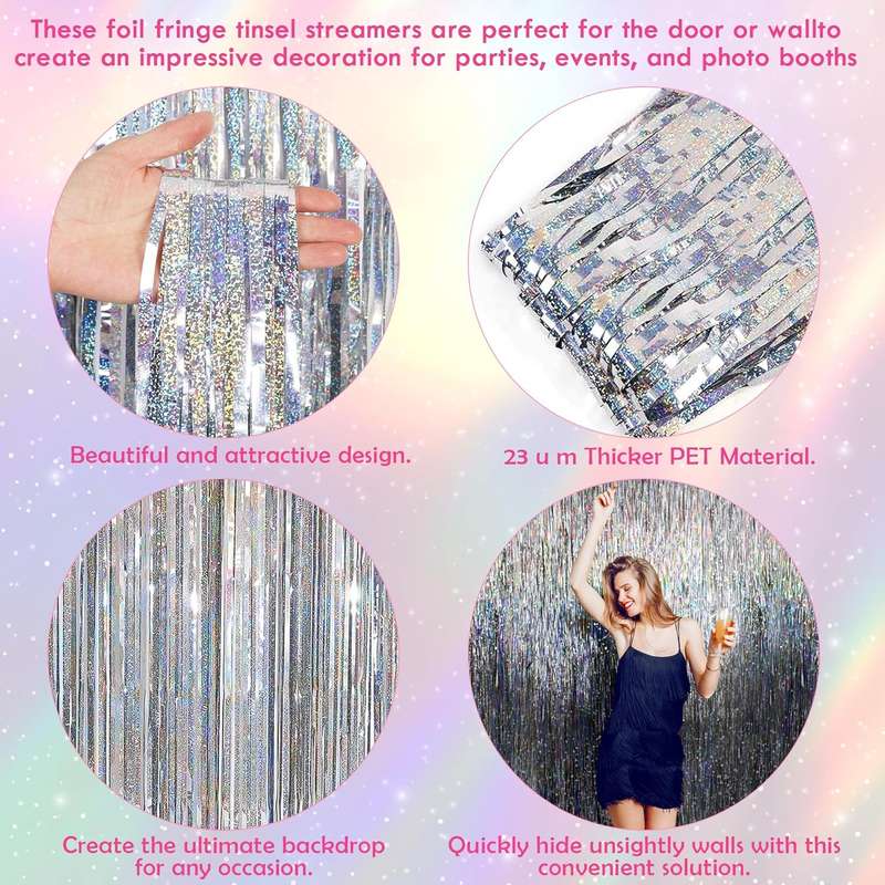 2 Pack Premium Foil Fringe Curtain Backdrop Tinsel Party Decoration -1x2m
