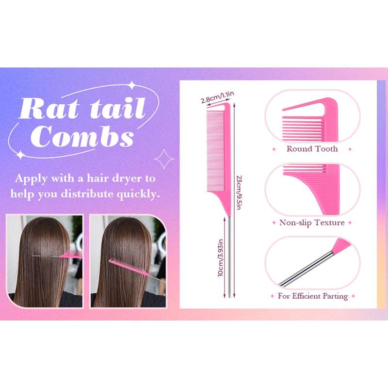 4 Pack Hair Styling Comb Set Teasing & Rat Tail Comb Edge Brush For Women