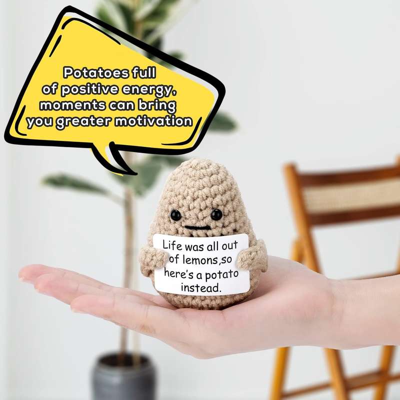 2 Pack Mini Funny Positive Potato Cheer Up Gift Toy Knitted Crochet Decor