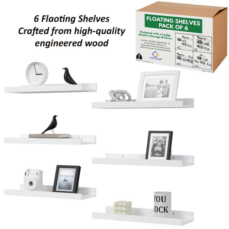 6 Pack Floating Shelves With Lips Hanging Wall Decor For Bedroom Bathroom - Modern Black