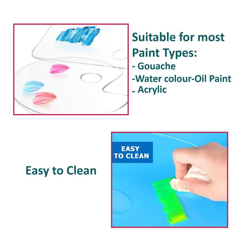 2 Pack Clear Acrylic Paint Palette With Thumb Hole 30x20cm Easy Clean Art