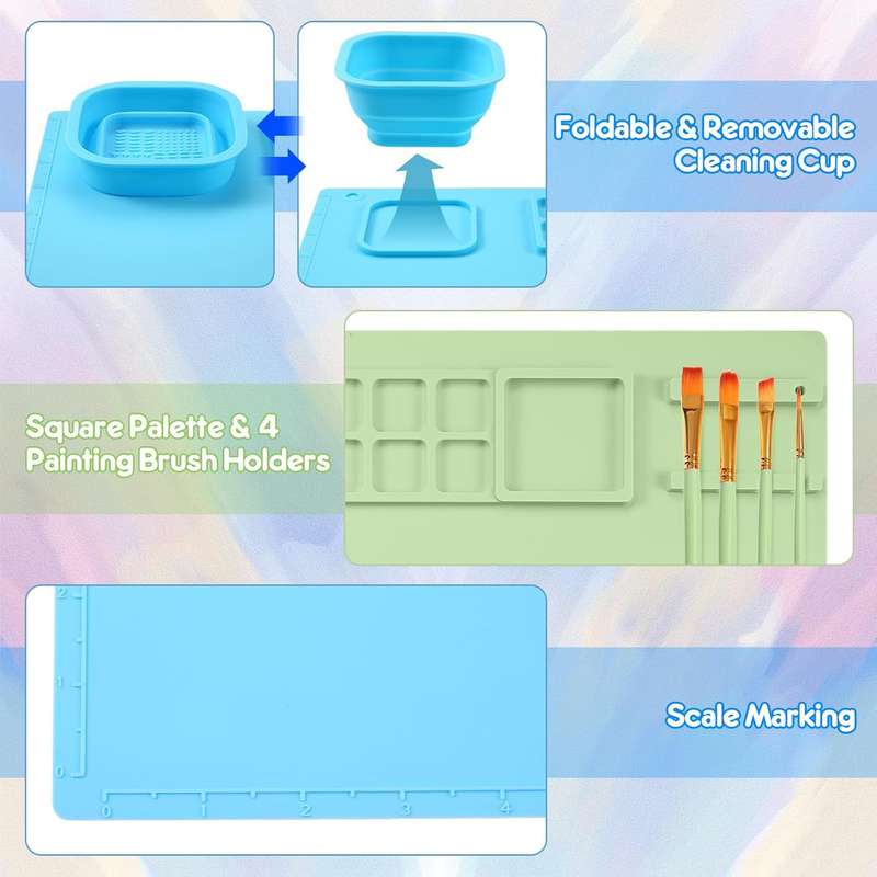 2 Pack Silicone Painting Art Mat For Kids With Cups & 15 Dividers -50x40cm