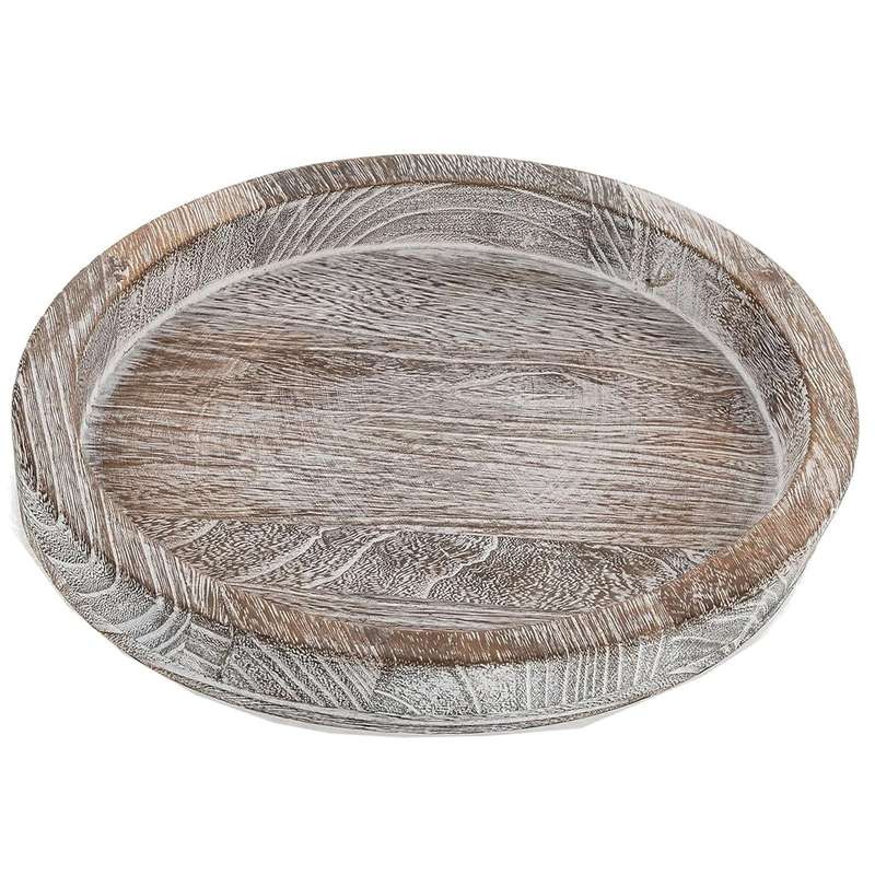 Round Wooden Serving Tray Vintage Home Decor Table Countertop Centerpiece - Rustic