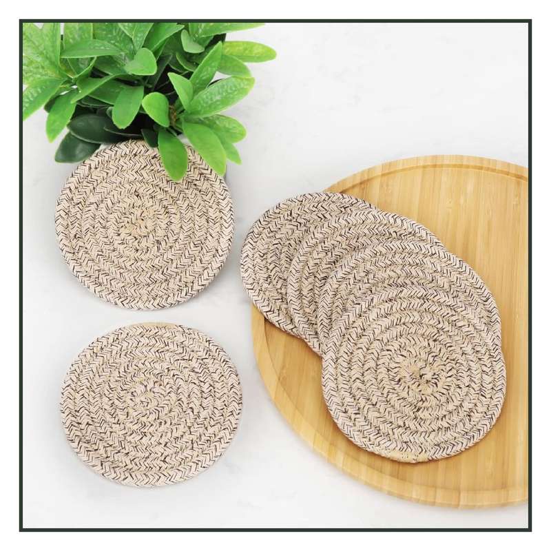 Cotton Drink Coasters With Holder For Drinks Minimalist Hand Woven - 8 Pack - 4 Colors