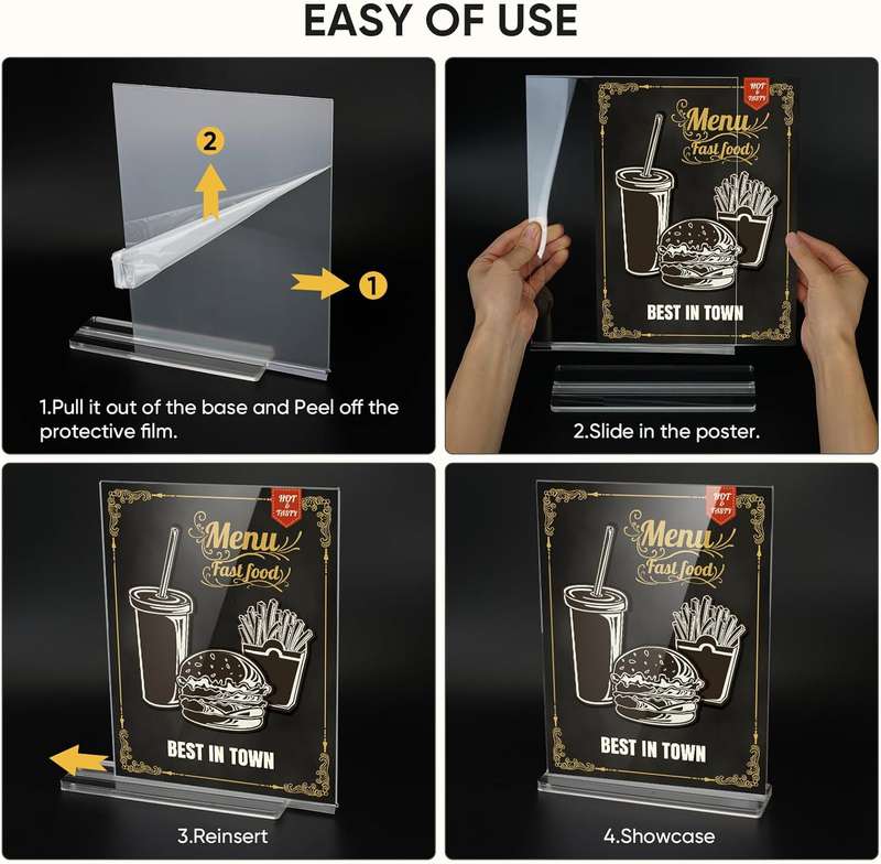 3 Pack 8.5x11 Clear Acrylic Sign Holder Double Sided Table Menu Frame Stand
