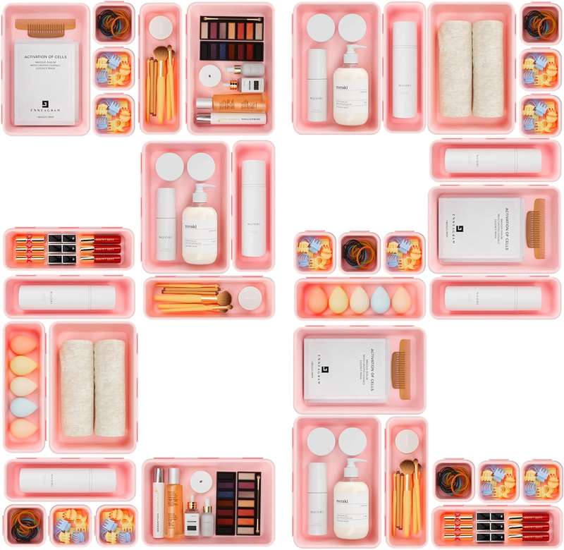 Plastic Drawer Organiser Storage Bins For Makeup Bathroom Utensils - 22 Piece