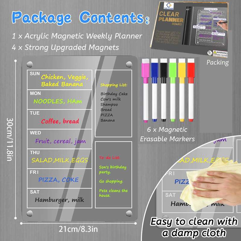 Clear Acrylic Magnetic Dry Erase Board Weekly Meal Menu Planner For Fridge
