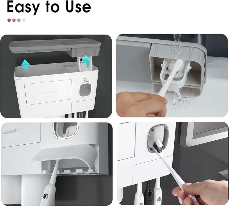 Toothbrush Holders With Automatic Toothpaste Dispenser 2 Cups,Tray & Drawer