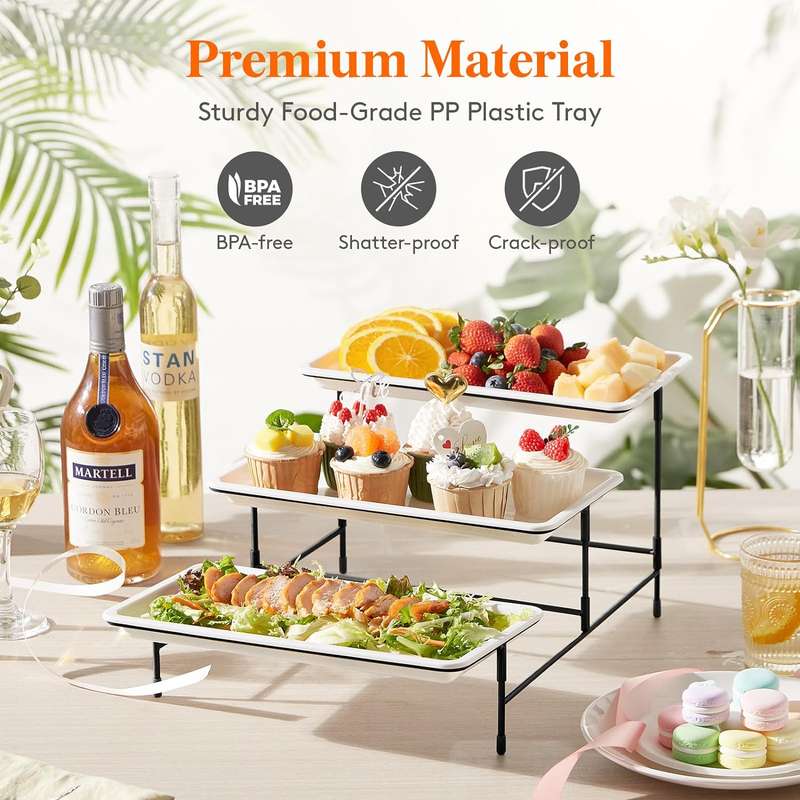 Large 3 Tier Serving Tray With Stand Buffet Server Catering Platters