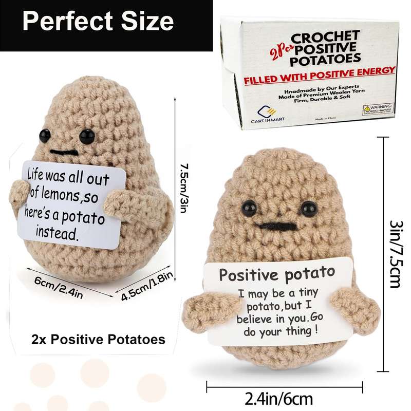 2 Pack Mini Funny Positive Potato Cheer Up Gift Toy Knitted Crochet Decor