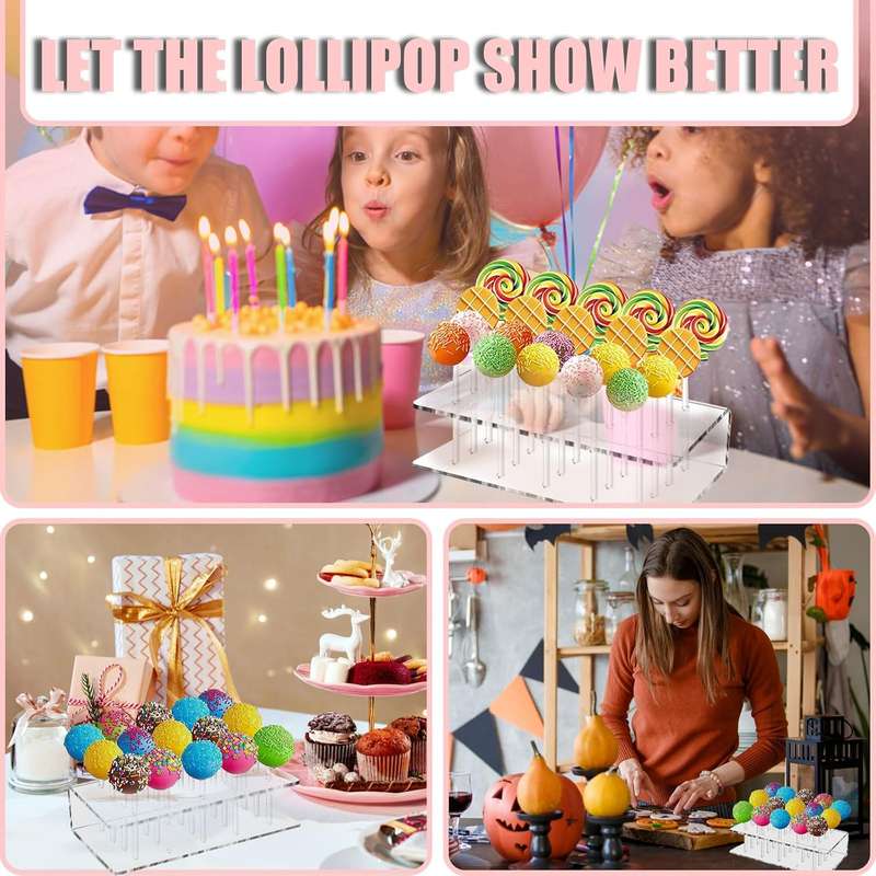 2 Pack Clear Acrylic Cake Pop Display Stand With Lollipop Sticks,Wrapper