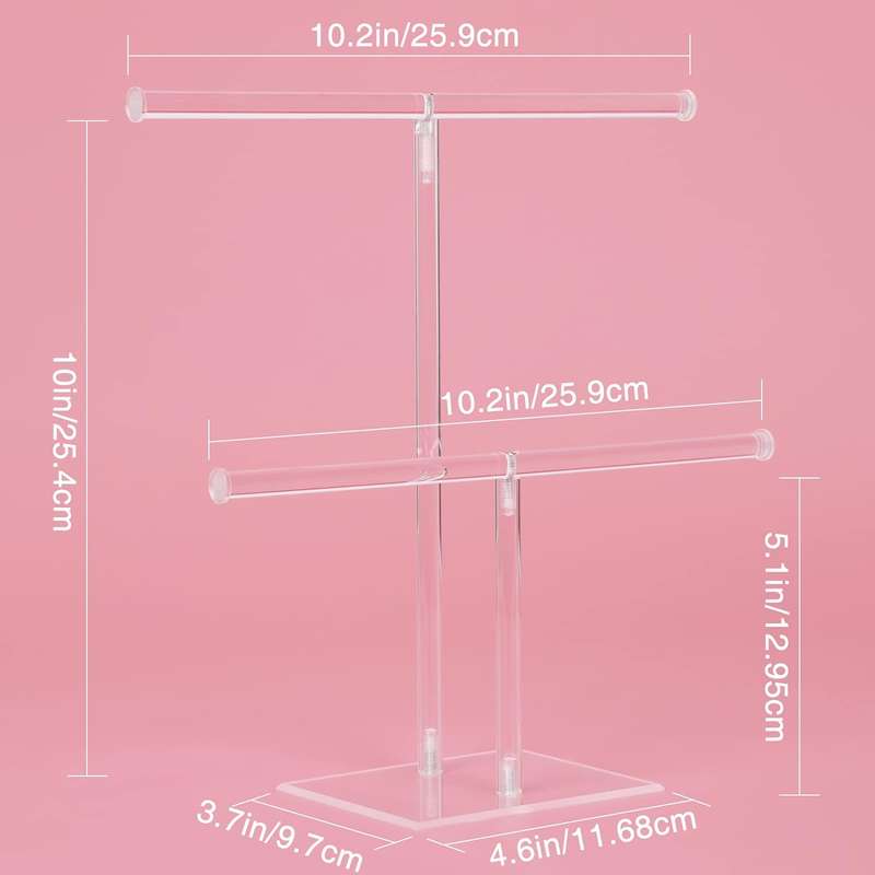2 Tier Clear Acrylic Jewelry Stand Hanging Necklace Bracelet Display Holder