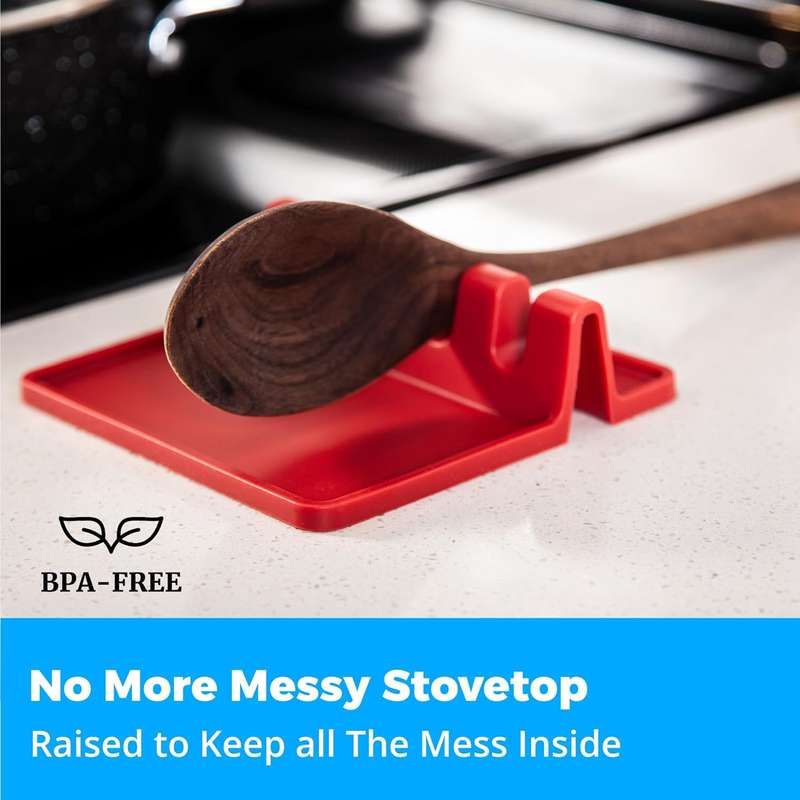 CART IN MART Red Silicone Spoon Rest & Spoon Holder for Stove CounterCTop