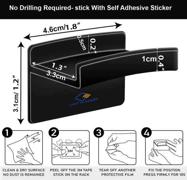 16 Pack Adhesive Hat Hooks For Hanging Caps Headphones Organiser For Wall - Black
