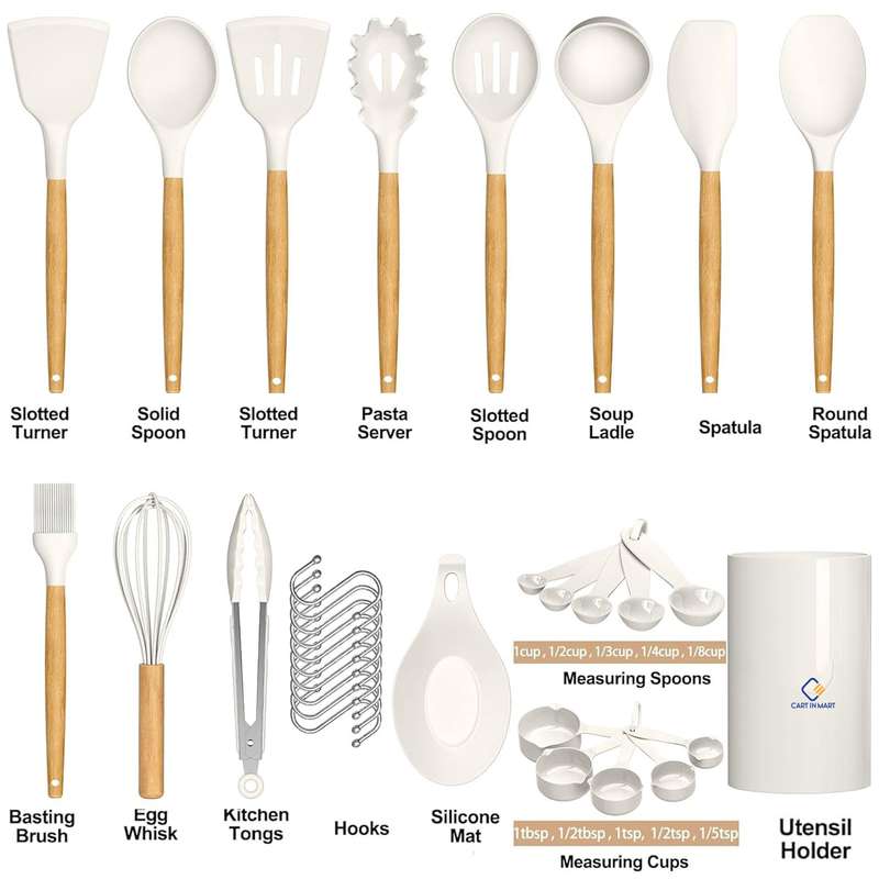 33 Pack Silicone Cooking Kitchen Utensils Spatula Tools Set- Cream White