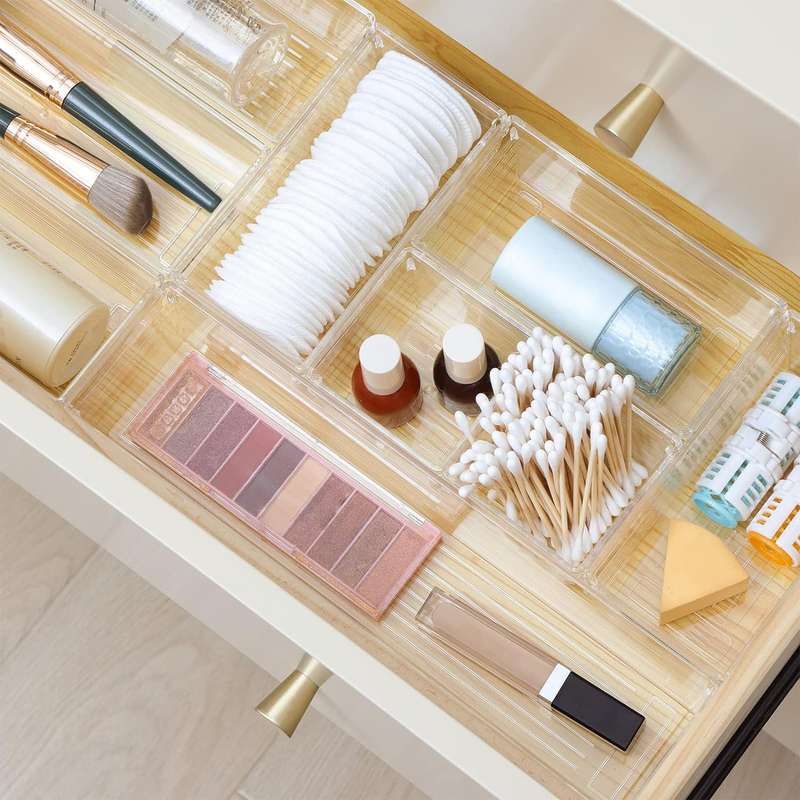 10 Piece Clear Acrylic Plastic Drawer Organizer Set 3 Sizes For Cosmetics