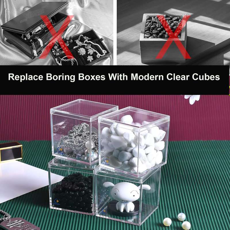 2 Pack Clear Acrylic Storage Box With Lid For Tiny Jewelry Candy Pill-6.5cm