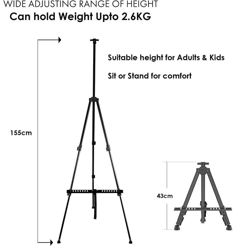 Folding Metal Easel Stand for Painting Art Sign Display Tripod with Bag - 155cm