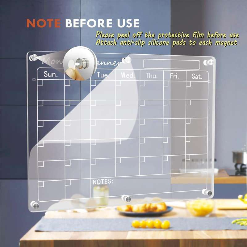 Clear Acrylic Magnetic Dry Erase Board Calendar & List Planner For Fridge
