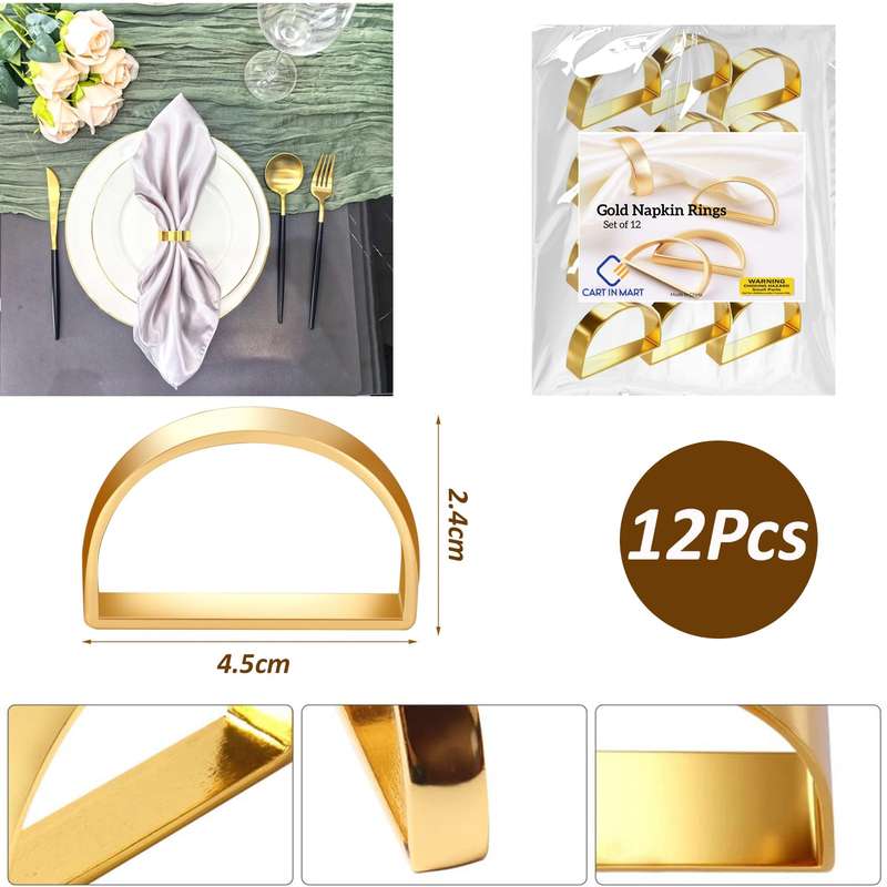 12 Pack Gold Metal Napkin Rings Buckles For Wedding Party Table Decoration