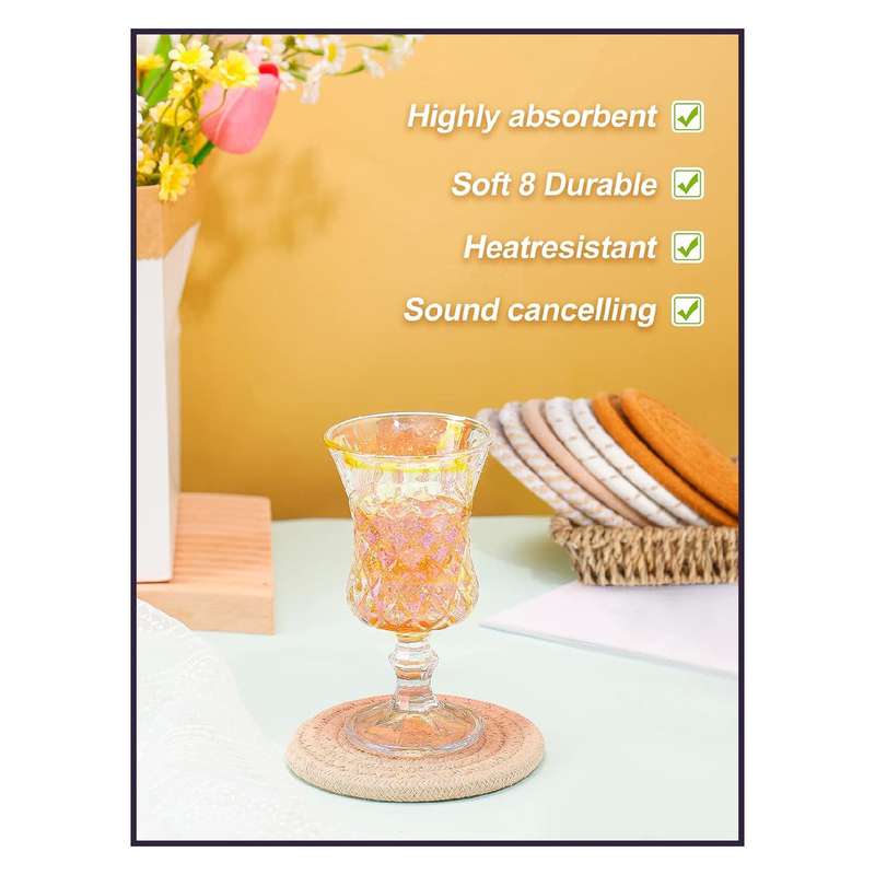 Cotton Drink Coasters With Holder For Drinks Minimalist Hand Woven - 8 Pack - 4 Colors