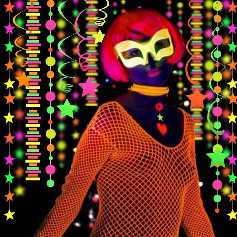 155m Glow In The Dark Neon Paper Garland Crepe Streamers Party Supplies