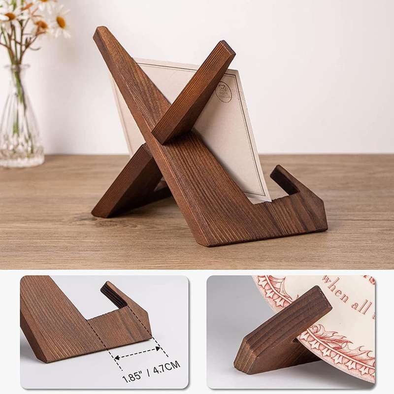 Wooden Cookbook Stand For Kitchen Counter Recipe Book Holder- Rustic Brown