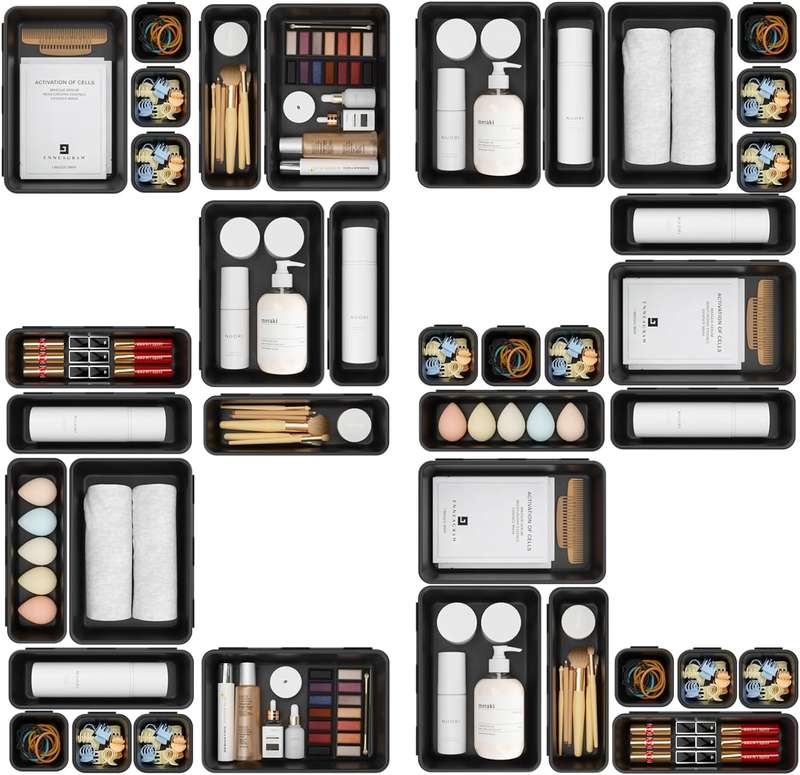 Plastic Drawer Organiser Storage Bins For Makeup Bathroom Utensils - 22 Piece
