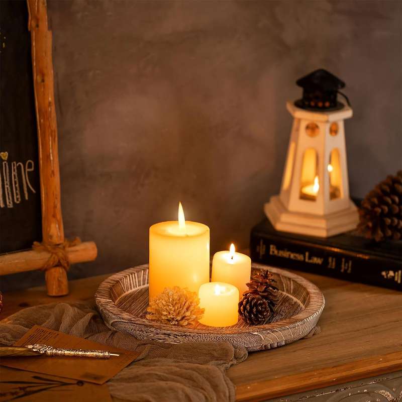 Round Wooden Serving Tray Vintage Home Decor Table Countertop Centerpiece - Rustic