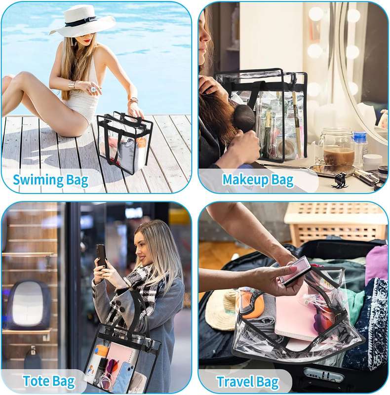 Clear Shoulder Tote Bag With Zipper Closure & Extra Adjustable Travel Strap