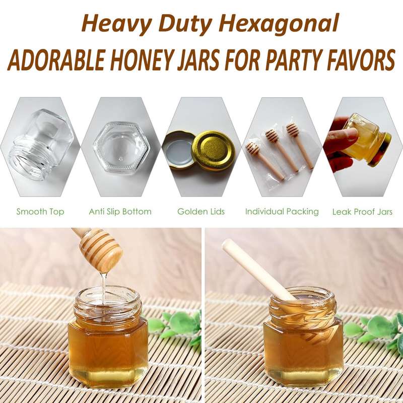 20 Pack Mini Honey Jars Pots With Dipper, Bee Pendant, Jute Party Gift Favor
