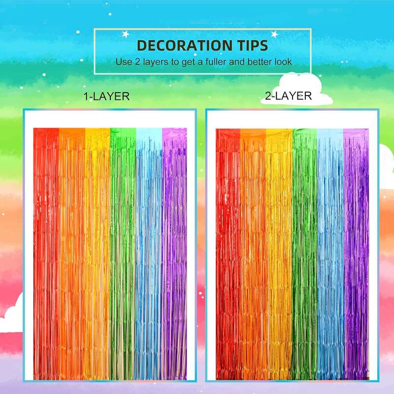 2 Pack Premium Foil Fringe Curtain Backdrop Tinsel Party Decoration -1x2m