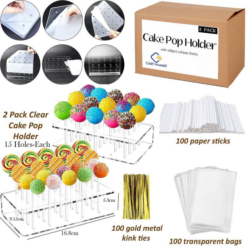 2 Pack Clear Acrylic Cake Pop Display Stand With Lollipop Sticks,Wrapper