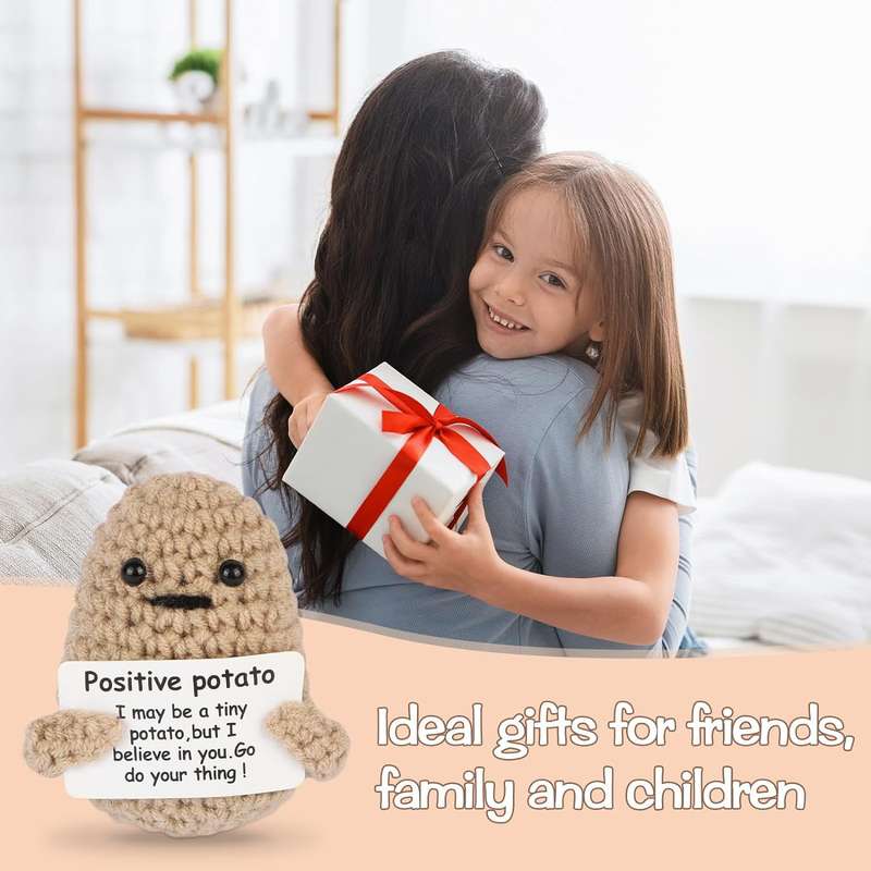 2 Pack Mini Funny Positive Potato Cheer Up Gift Toy Knitted Crochet Decor