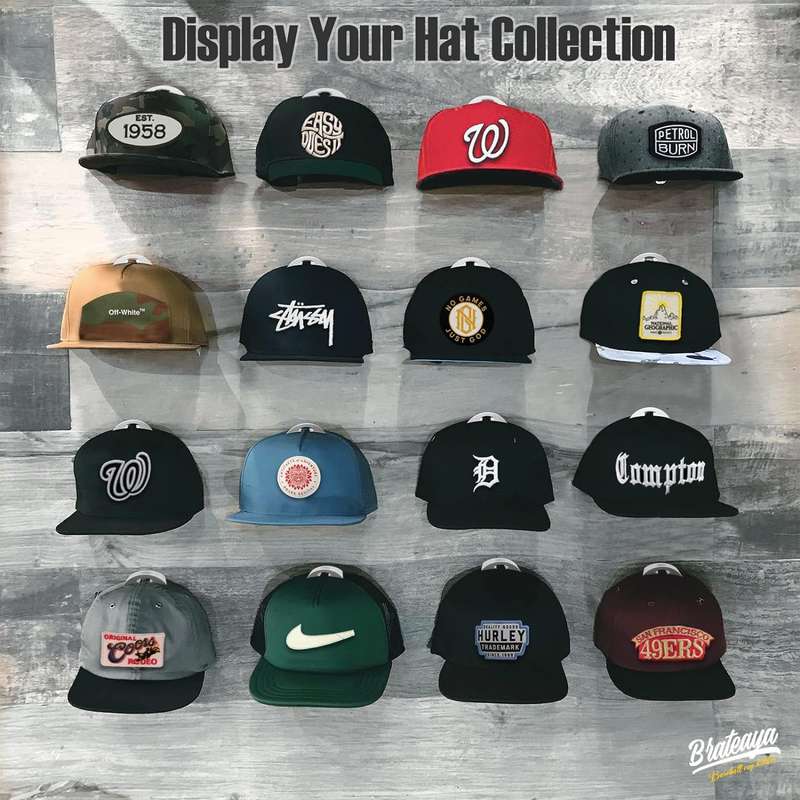 16 Pack Adhesive Hat Hooks For Hanging Caps Headphones Organiser For Wall - Black