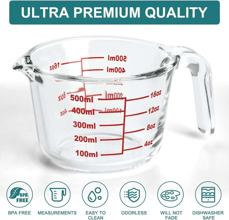 Glass Measuring Cup Set - 3 Glass Jugs Microwaveable ,5 Plastic Cup - 8 Piece