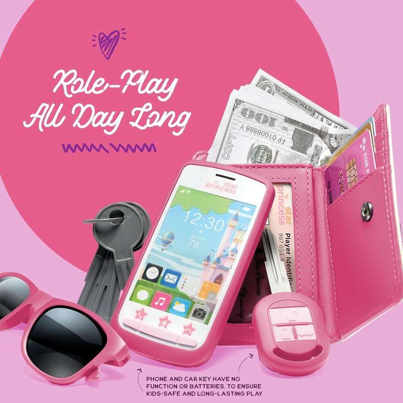 22 Piece Little Girls Purse With Pretend Play Fake Makeup Toddler Accessories - Premium Purple