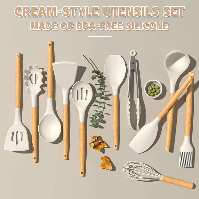 33 Pack Silicone Cooking Kitchen Utensils Spatula Tools Set- Cream White