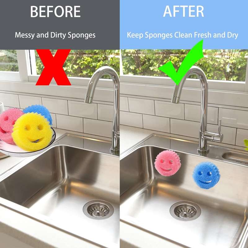 Sponge Holder For Kitchen Sink Bathroom Suction Cup - Smiley Face - 2 Pack