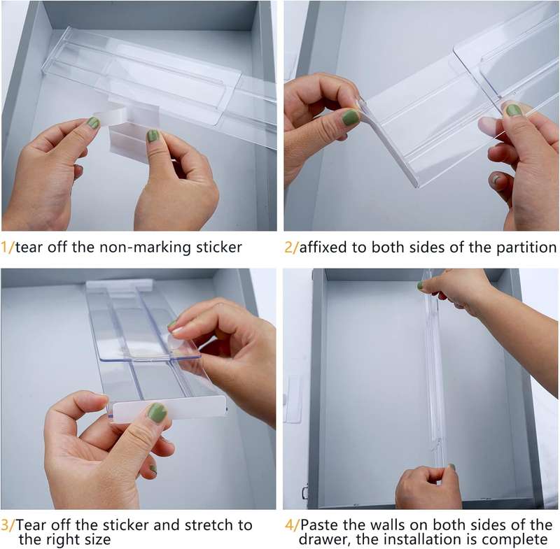 8 Pack Clear Acrylic Drawer Dividers Adjustable Expandable Organiser