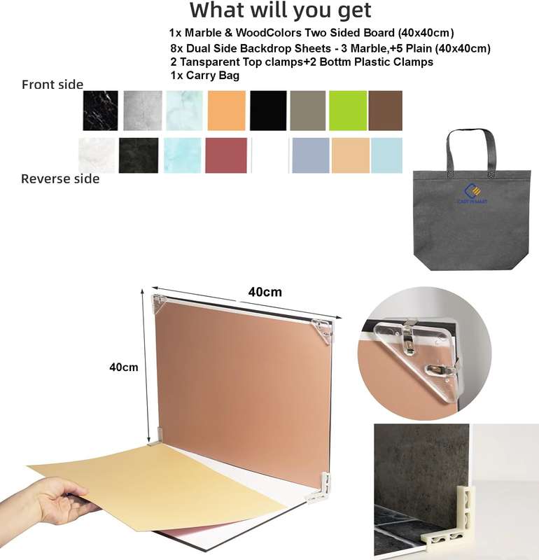 Tabletop Photo Board Backdrop Kit Small Product Photography with 16 Pattern